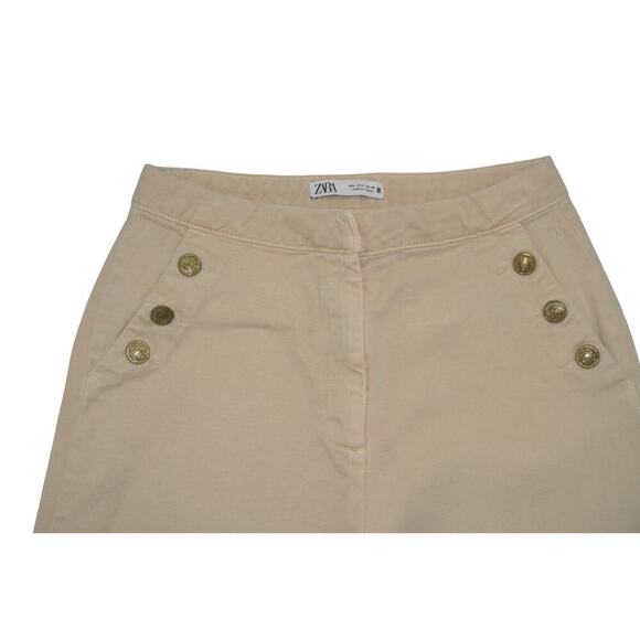 ZARA Women Khaki High Rise Sailor Pants Size 30 Beige Straight Leg Trousers - Picture 3 of 8